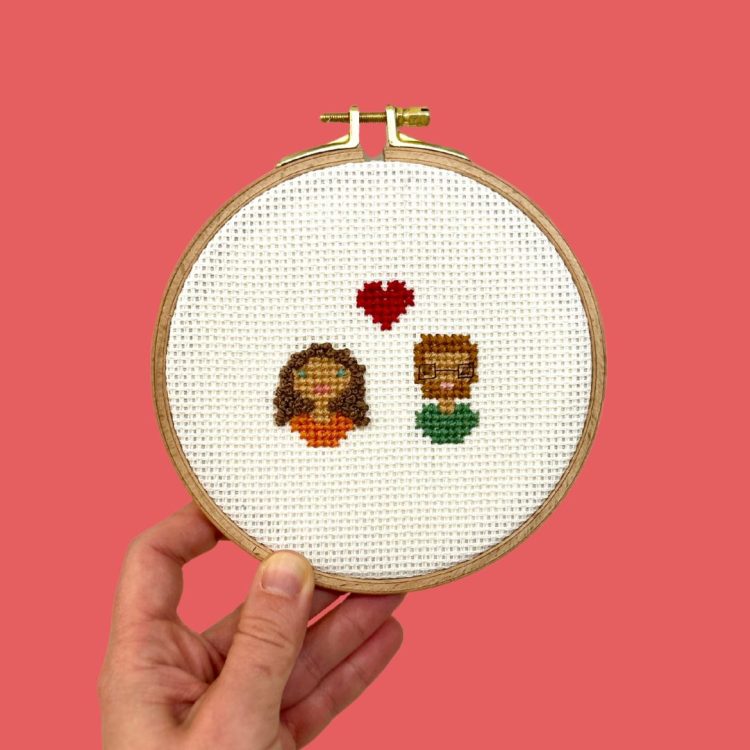 χειροποίητο κέντημα σε τελάρο ζευγαρι couple thread jar