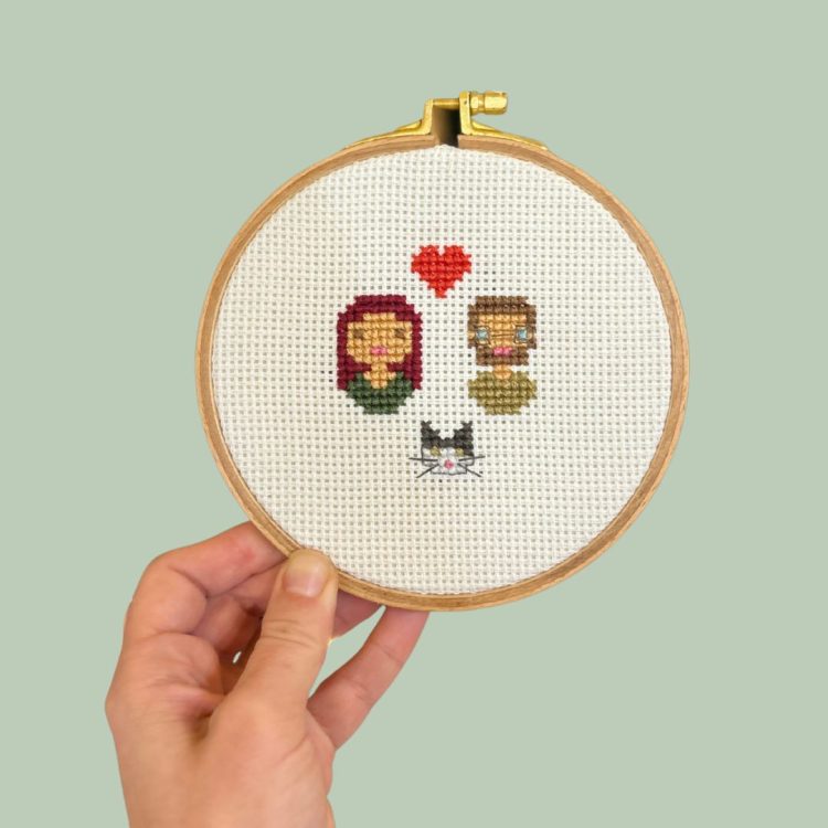 χειροποίητο κέντημα σε τελάρο ζευγαρι couple thread jar