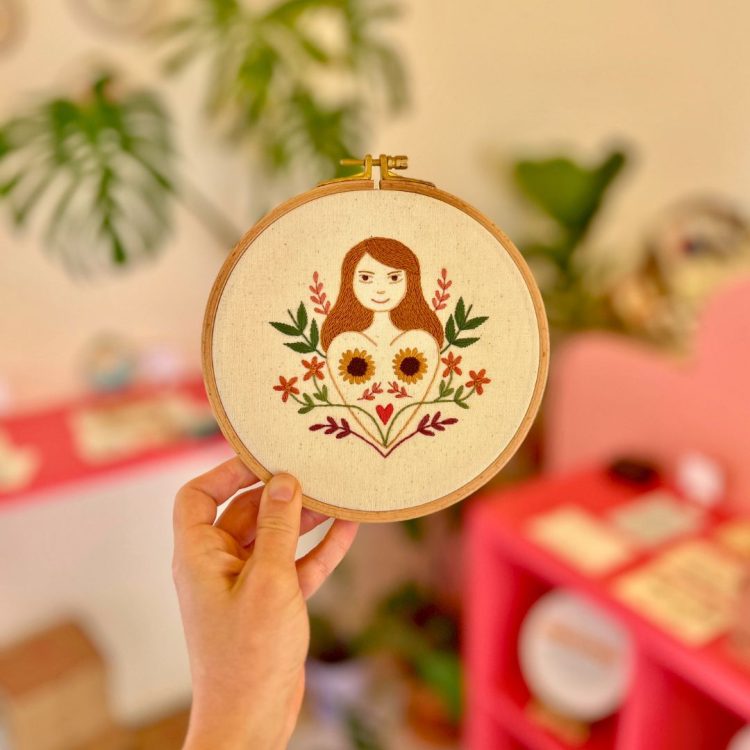 χειροποίητο κέντημα σε τελάρο fem power thread jar