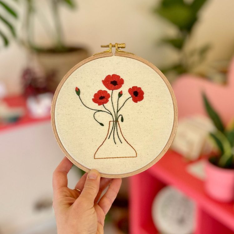 χειροποίητο κέντημα σε τελάρο bloom thread jar